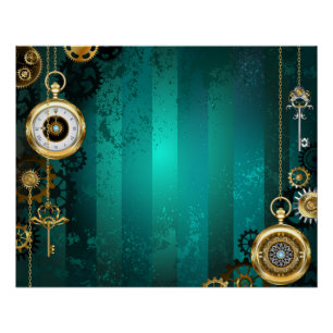 Steampunk Jewellery Watch on a Green Background Poster