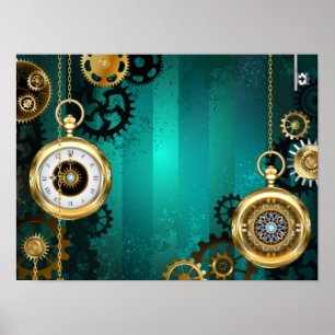 Steampunk Jewellery Watch on a Green Background Poster