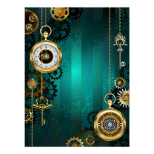 Steampunk Jewellery Watch on a Green Background Poster