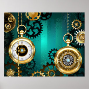 Steampunk Jewellery Watch on a Green Background Poster