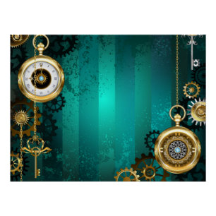 Steampunk Jewellery Watch on a Green Background Poster