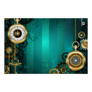 Steampunk Jewellery Watch on a Green Background Poster