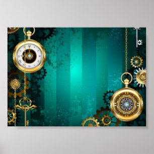 Steampunk Jewellery Watch on a Green Background Poster