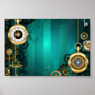 Steampunk Jewellery Watch on a Green Background Poster