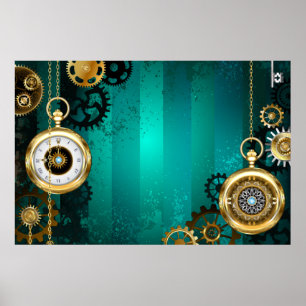 Steampunk Jewellery Watch on a Green Background Poster