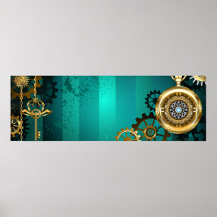 Steampunk Jewellery Watch on a Green Background Poster