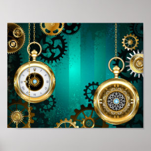 Steampunk Jewellery Watch on a Green Background Poster