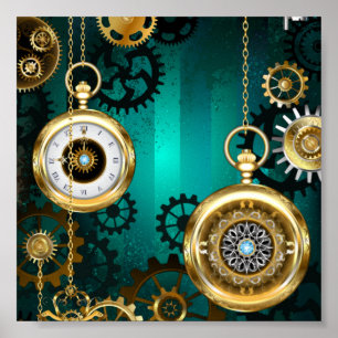 Steampunk Jewellery Watch on a Green Background Poster