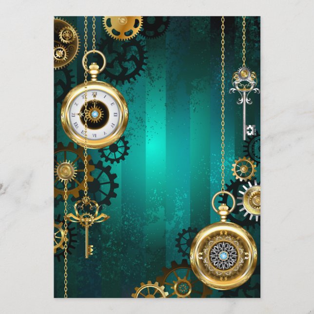 Steampunk Jewellery Watch on a Green Background Programme (Front)