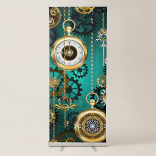 Steampunk Jewellery Watch on a Green Background Retractable Banner