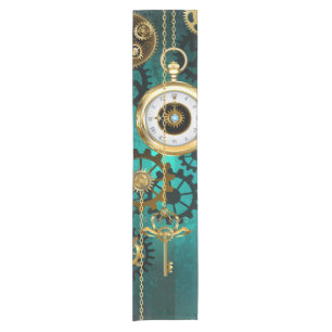 Steampunk Jewellery Watch on a Green Background Short Table Runner
