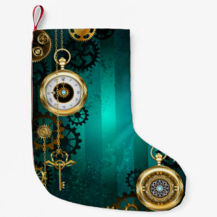 Steampunk Jewellery Watch on a Green Background Small Christmas Stocking