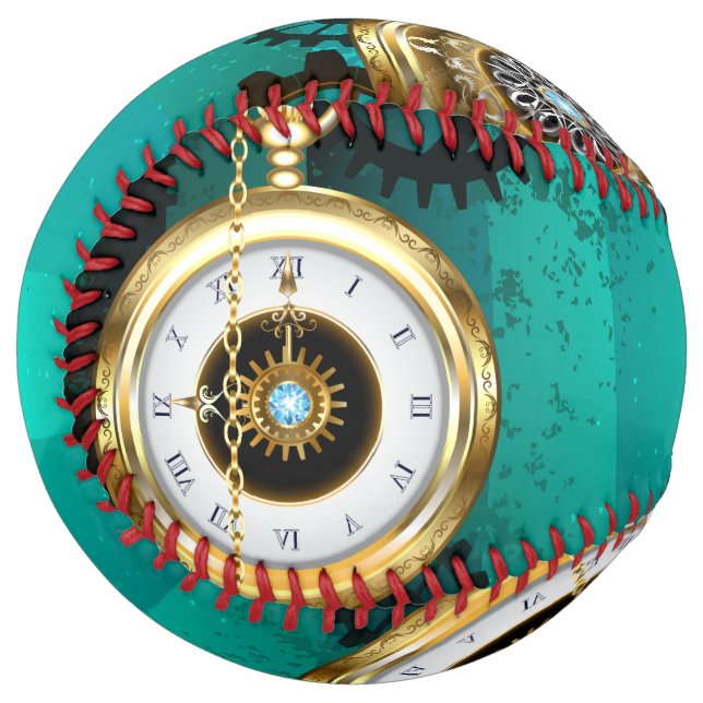 Steampunk Jewellery Watch on a Green Background Softball (Front Left)