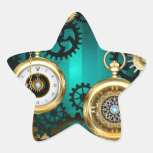 Steampunk Jewellery Watch on a Green Background Star Sticker