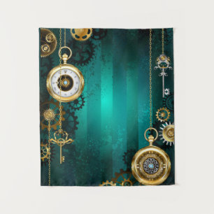 Steampunk Jewellery Watch on a Green Background Tapestry
