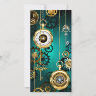 Steampunk Jewellery Watch on a Green Background Thank You Card