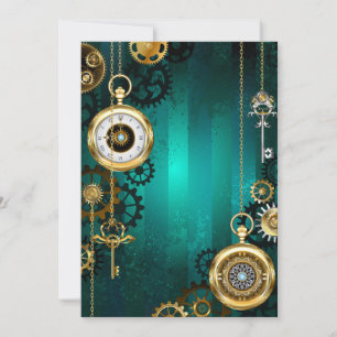 Steampunk Jewellery Watch on a Green Background Thank You Card