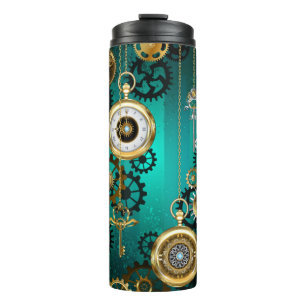 Steampunk Jewellery Watch on a Green Background Thermal Tumbler