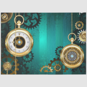 Steampunk Jewellery Watch on a Green Background Tissue Paper