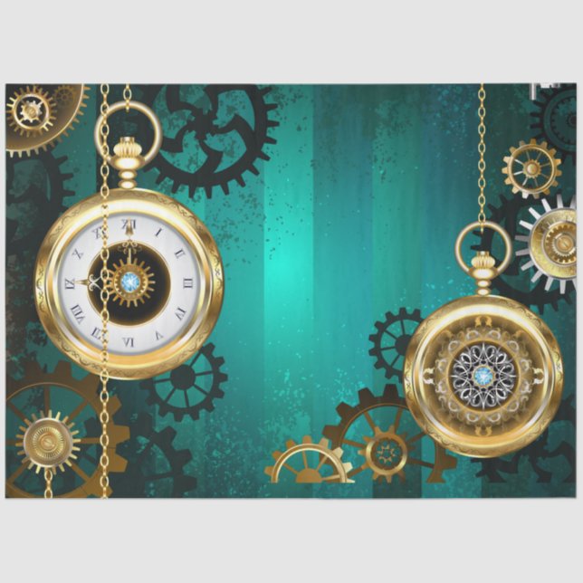Steampunk Jewellery Watch on a Green Background Tissue Paper (Front)