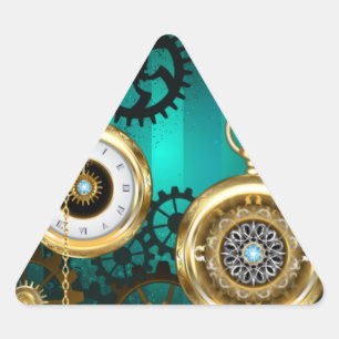 Steampunk Jewellery Watch on a Green Background Triangle Sticker