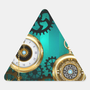 Steampunk Jewellery Watch on a Green Background Triangle Sticker
