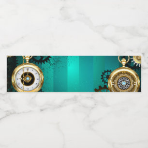 Steampunk Jewellery Watch on a Green Background Water Bottle Label