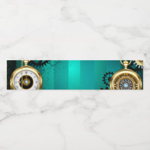 Steampunk Jewellery Watch on a Green Background Water Bottle Label