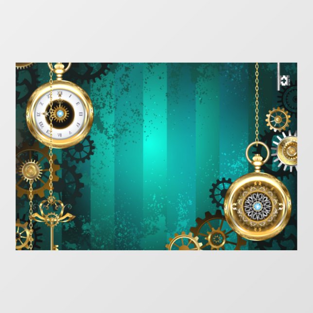 Steampunk Jewellery Watch on a Green Background Window Cling (Sheet)