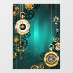 Steampunk Jewellery Watch on a Green Background Window Cling