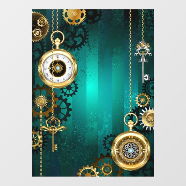 Steampunk Jewellery Watch on a Green Background Window Cling (Sheet)