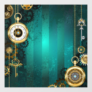 Steampunk Jewellery Watch on a Green Background Window Cling