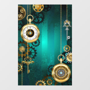 Steampunk Jewellery Watch on a Green Background Window Cling