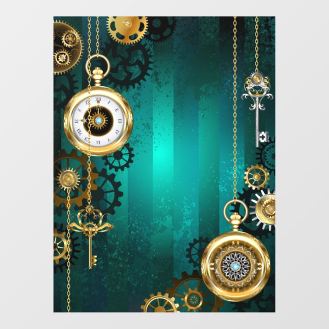 Steampunk Jewellery Watch on a Green Background Window Cling (Sheet)
