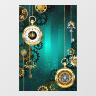 Steampunk Jewellery Watch on a Green Background Window Cling
