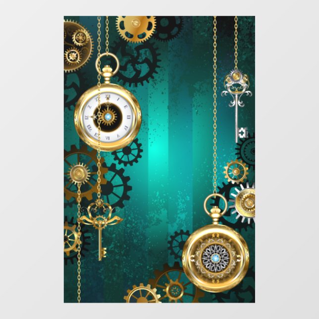 Steampunk Jewellery Watch on a Green Background Window Cling (Sheet)