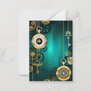 Steampunk Jewelry Watch on a Green Background Card