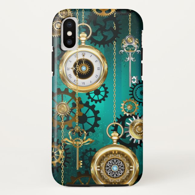 Steampunk Jewelry Watch on a Green Background Case-Mate iPhone Case (Back)