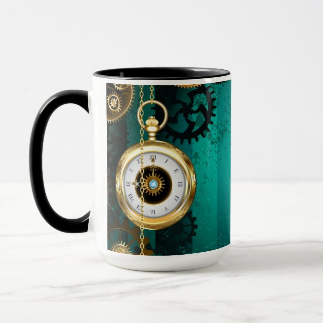 Steampunk Jewelry Watch on a Green Background Mug (Left)