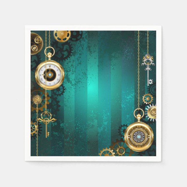 Steampunk Jewelry Watch on a Green Background Napkin (Front)