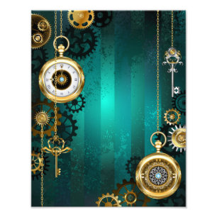 Steampunk Jewelry Watch on a Green Background Photo Print