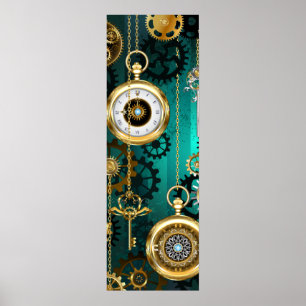 Steampunk Jewelry Watch on a Green Background Poster