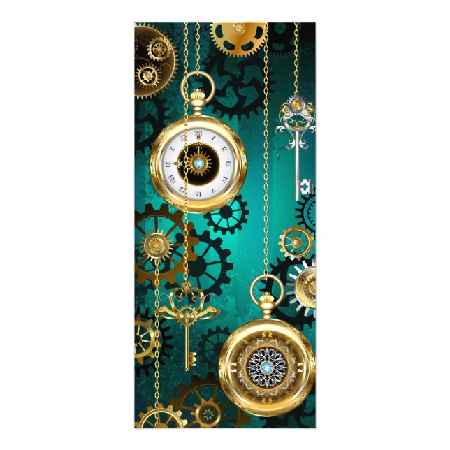 Steampunk Jewelry Watch on a Green Background Rack Card (Front)
