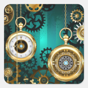 Steampunk Jewelry Watch on a Green Background Square Sticker