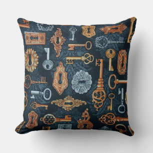 Steampunk Keys and Key Holes Pattern Throw PIllow