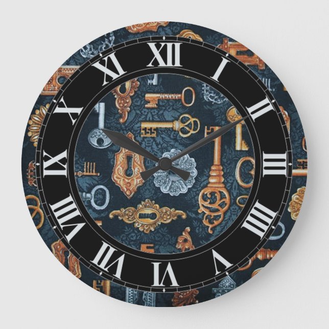 Steampunk Keys and Key Holes Pattern Wall Clock (Front)