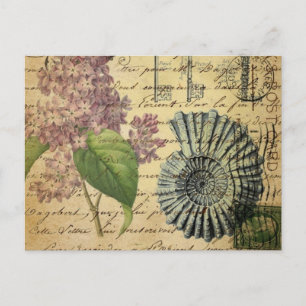 steampunk keys french botanical purple lilac postcard
