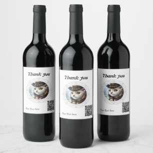 Steampunk kitten wine label