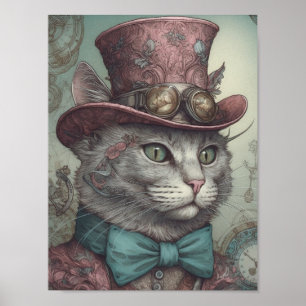 Steampunk Kitty Postcard Poster