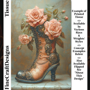 Steampunk Ladies Boot & Pink Roses DF8L Decoupage Tissue Paper